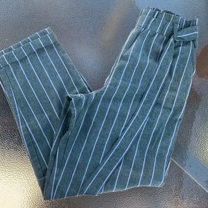 Green and white striped dress pants